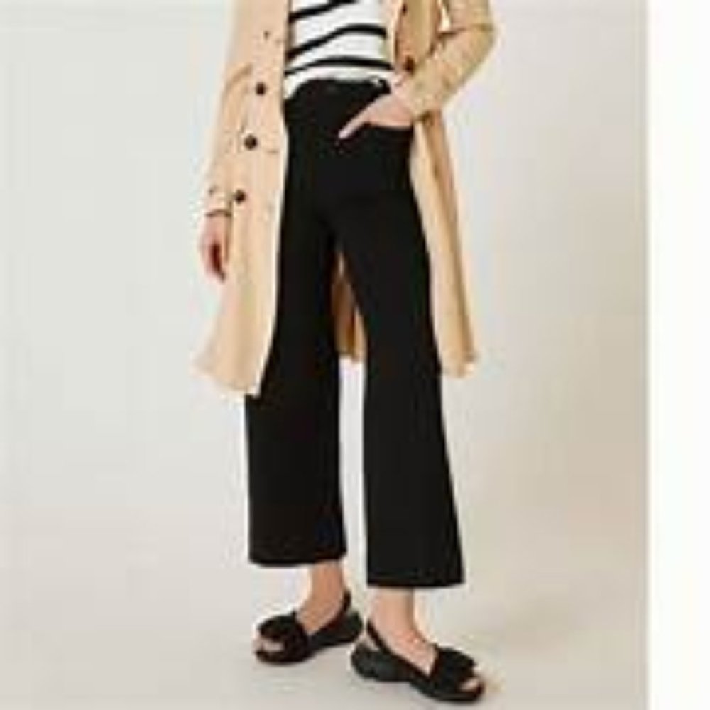 Maeve Colette Wide-Leg Ponte Pant - Black, Size 30 Tall